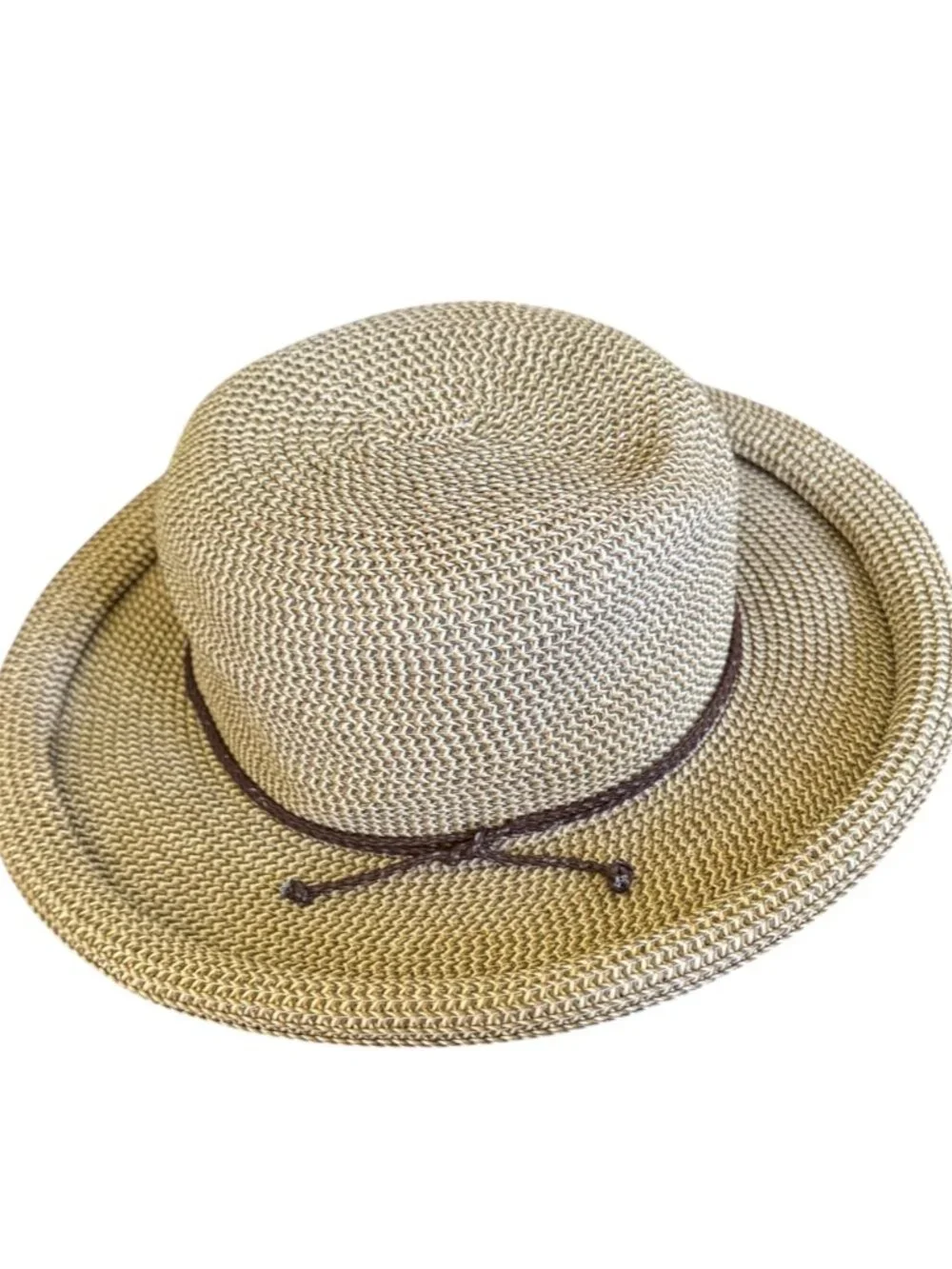 Nine West Woven Straw Sun Hat Tan Brown Wide Brim One Size